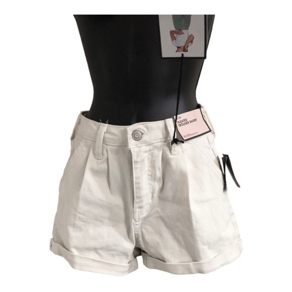 BCBGeneration ecru off-white denim pleated trouser jeans shorts size 0/24 new - Picture 6 of 16
